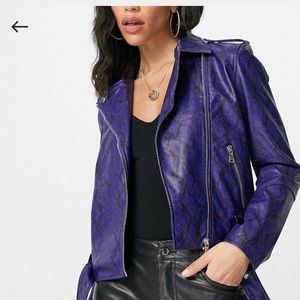 Snake Print  PU moto jacket in Dark blue ASOS